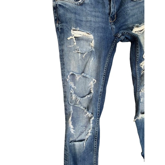 Zara Jeans Womens 4 Distressed Denim Jeans Medium Rise Relaxed Fit Straight Leg - Picture 9 of 16